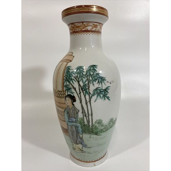 Chinese 20th Century Handpainted Marriage Story Poem Figural Vase Porcelain - Picture 2 of 13